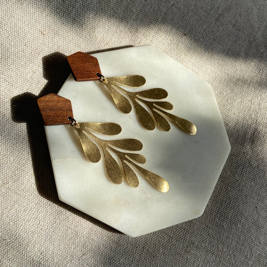 Brushed brass leaf earrings