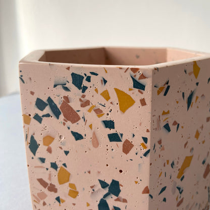 Large terrazzo plant pot in dusk pink