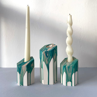 Drippy candle holders in teal + pink