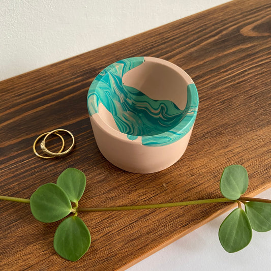 Small trinket dish in teal + pink marble
