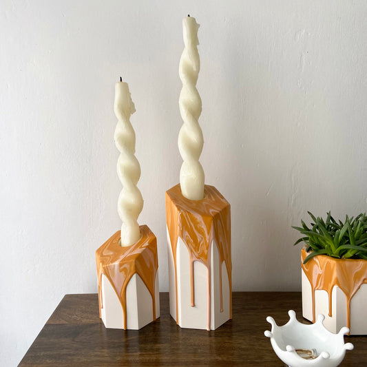Drippy candle holders in mustard + pink