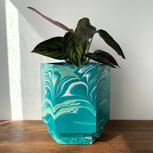 Large marbled planter in teal green from Stone and Rope