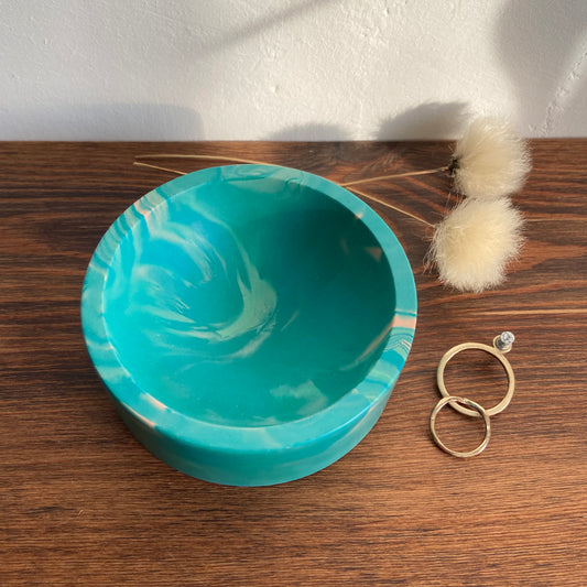 Trinket dish in marbled teal green