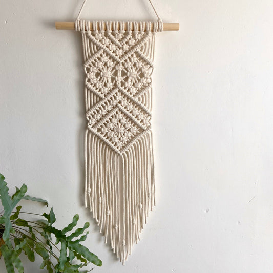 Elise macramé wall hanging in ivory