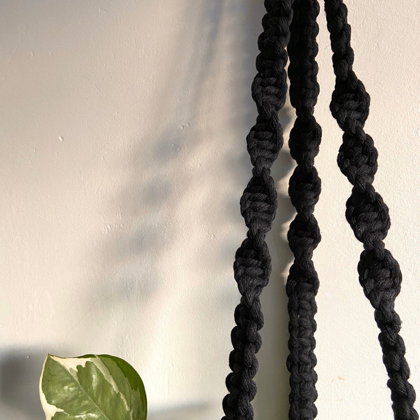 Modern macramé plant hanger in black cotton