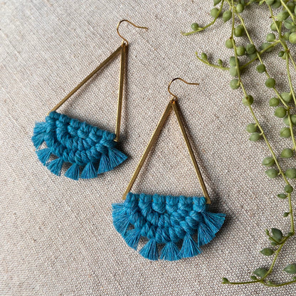 Macrame and brass triangle earrings - pick your colour!