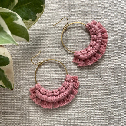 Macramé and brass hoop earrings - pick your colour