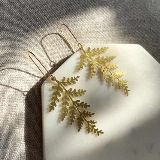 Brass fern leaf earrings