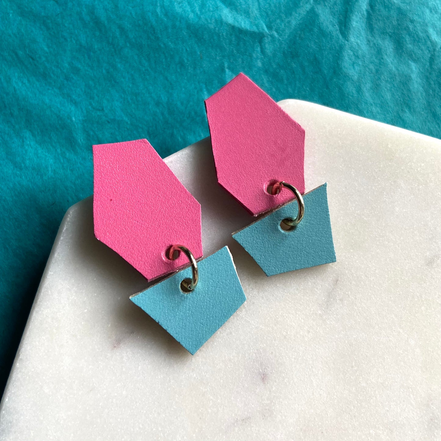 Colourful geometric leather earrings - choose your colour!