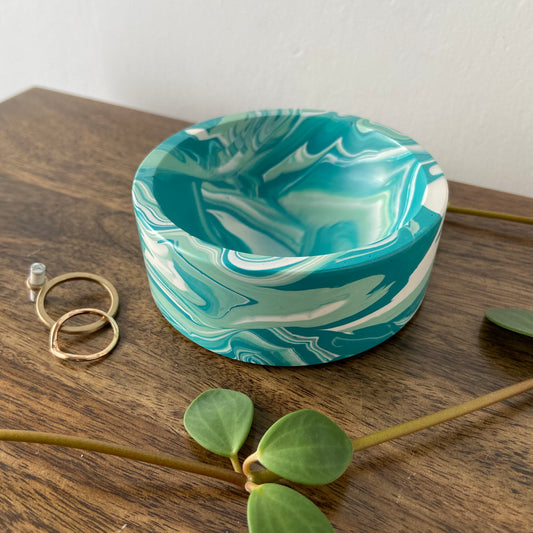 Trinket dish in marbled teal and mint