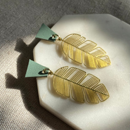 Brass banana leaf earrings