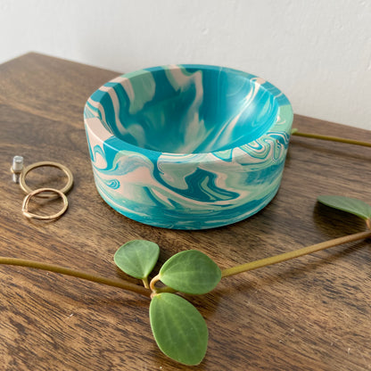 Trinket dish in marbled teal, pink and mint