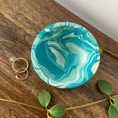 Trinket dish in marbled teal and mint
