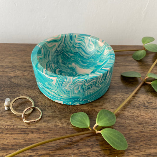 Trinket dish in very marbled teal, pink and mint