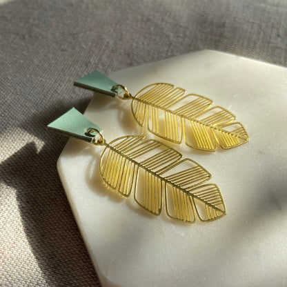 Brass banana leaf earrings