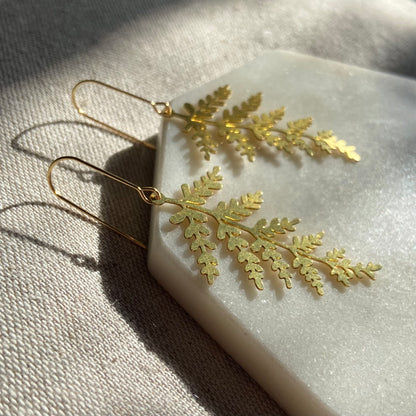 Brass fern leaf earrings