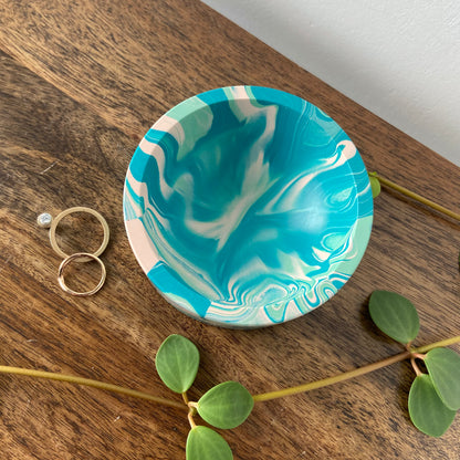 Trinket dish in marbled teal, pink and mint