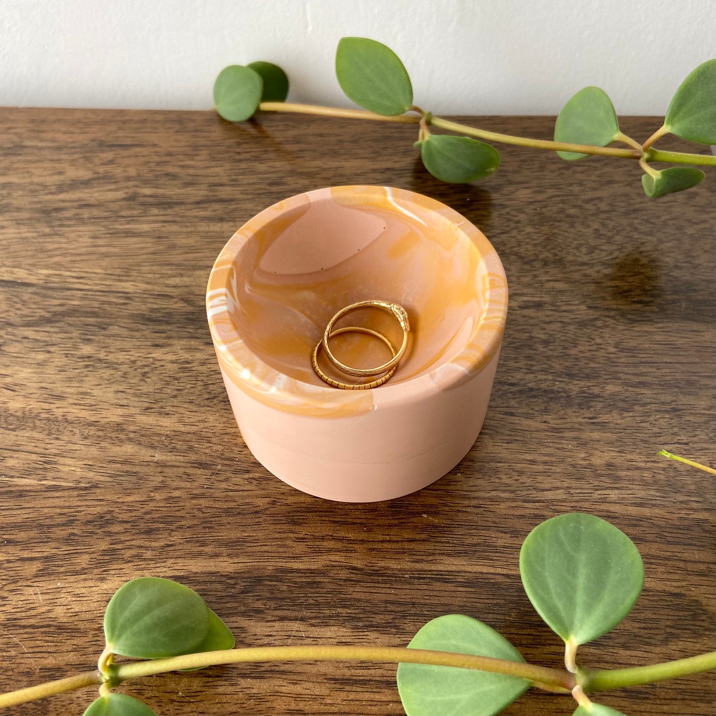 Small trinket dish in mustard + pink marble